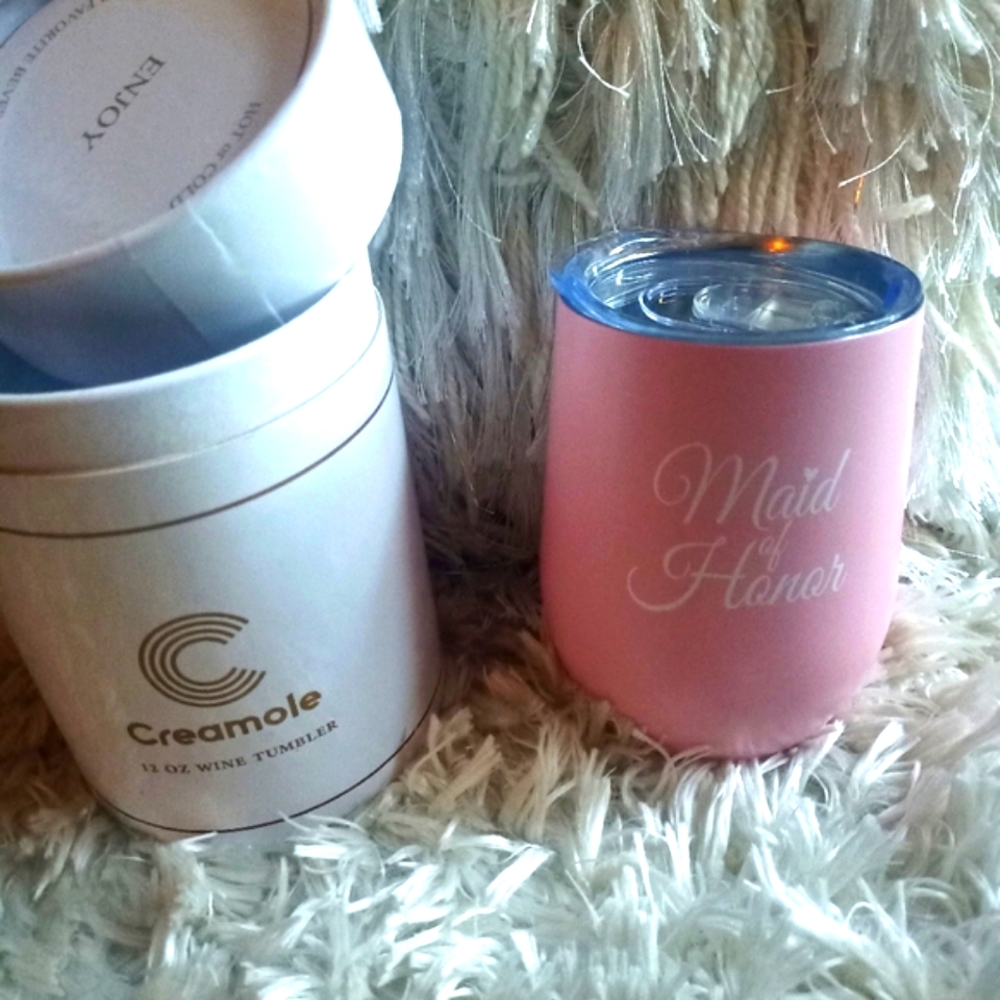 Creamole Maid of Honor Tumbler-12 oz with free pink maid of honor silk robe